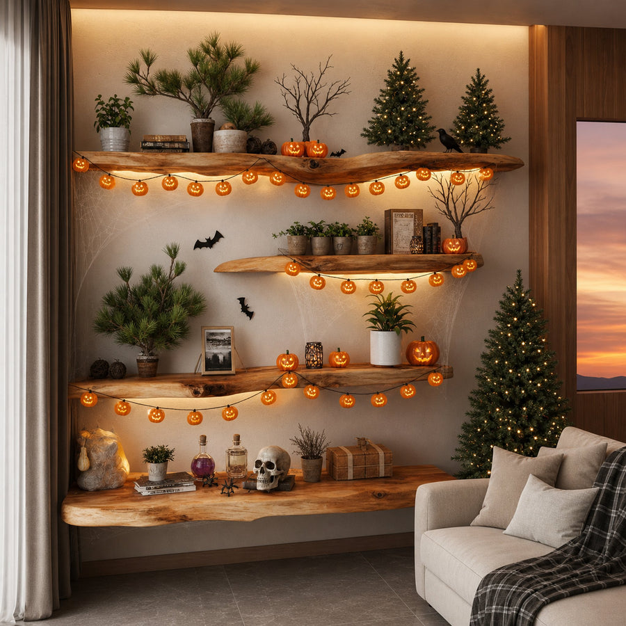 Rustic Floating Wall Shelves Halloween Decor Living Room