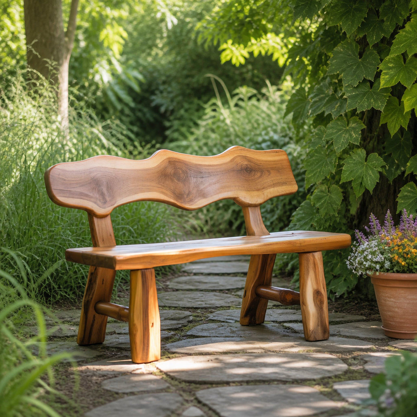 Rustic Garden Bench Live Edge Outdoor Seating For Patio Courtyard And Backyard
