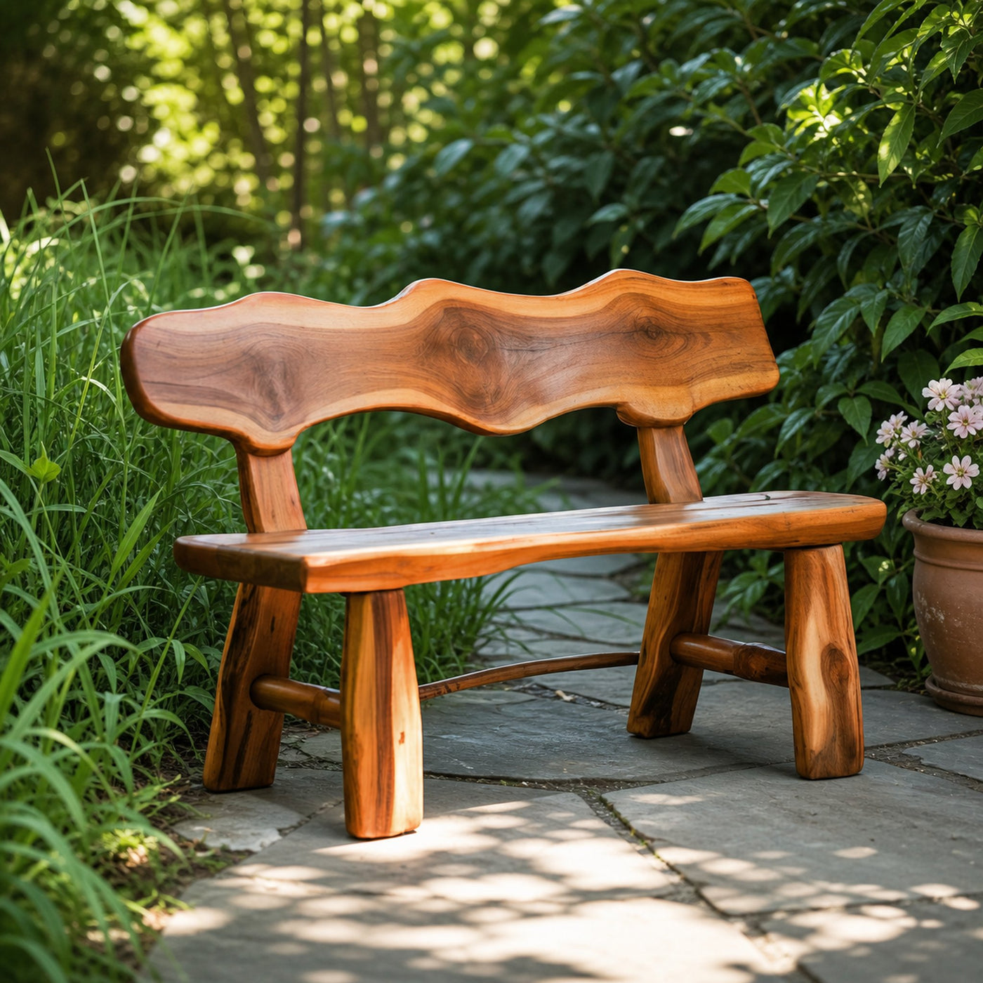 Rustic Garden Bench Live Edge Outdoor Seating For Patio Courtyard And Backyard - product view 6