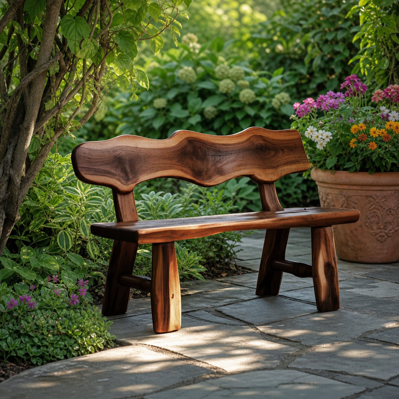 Rustic Garden Bench Live Edge Outdoor Seating For Patio Courtyard And Backyard - product view 7