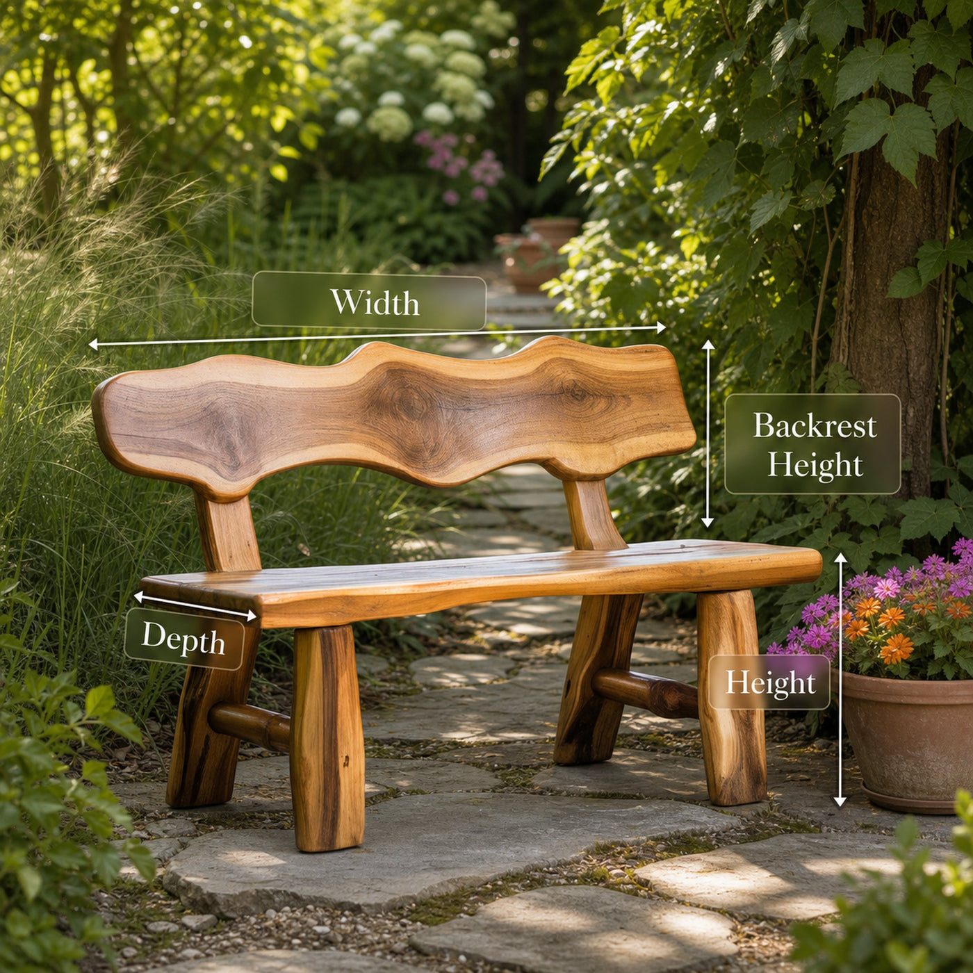 Rustic Garden Bench Live Edge Outdoor Seating For Patio Courtyard And Backyard - product view 8