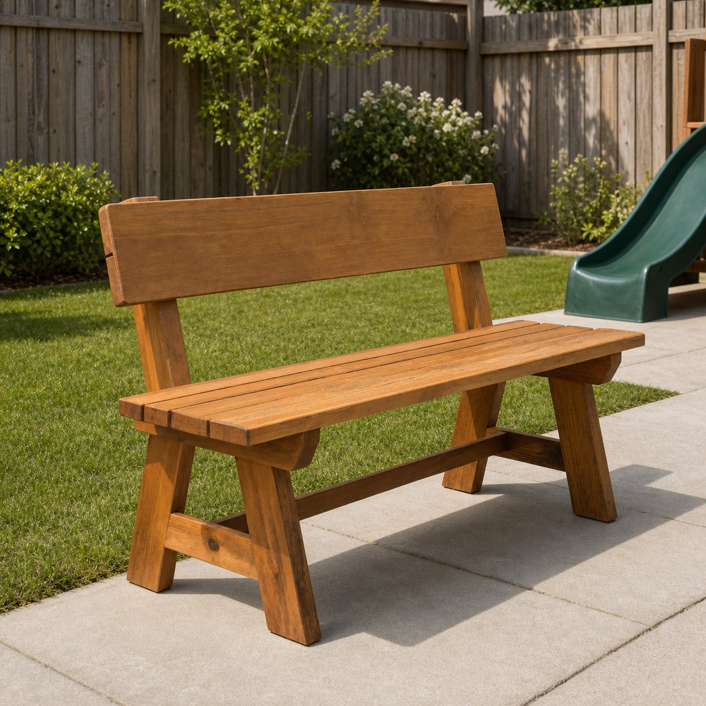 Rustic Garden Bench With Backrest For Patio Or Porch