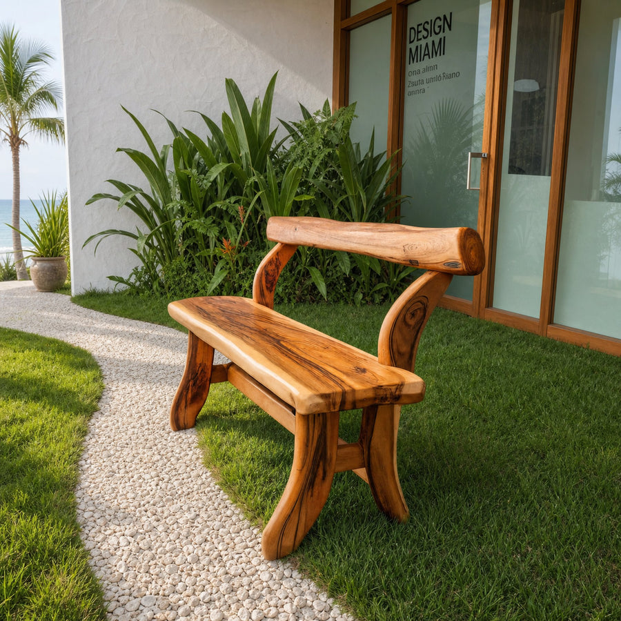 Rustic Garden Bench With Curved Seat For Patio Pathway And Front Porch