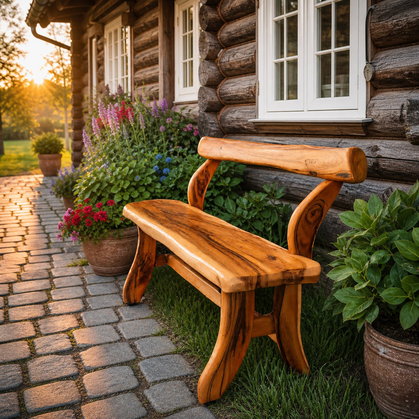 Rustic Garden Bench With Curved Seat For Patio Pathway And Front Porch - product view 6