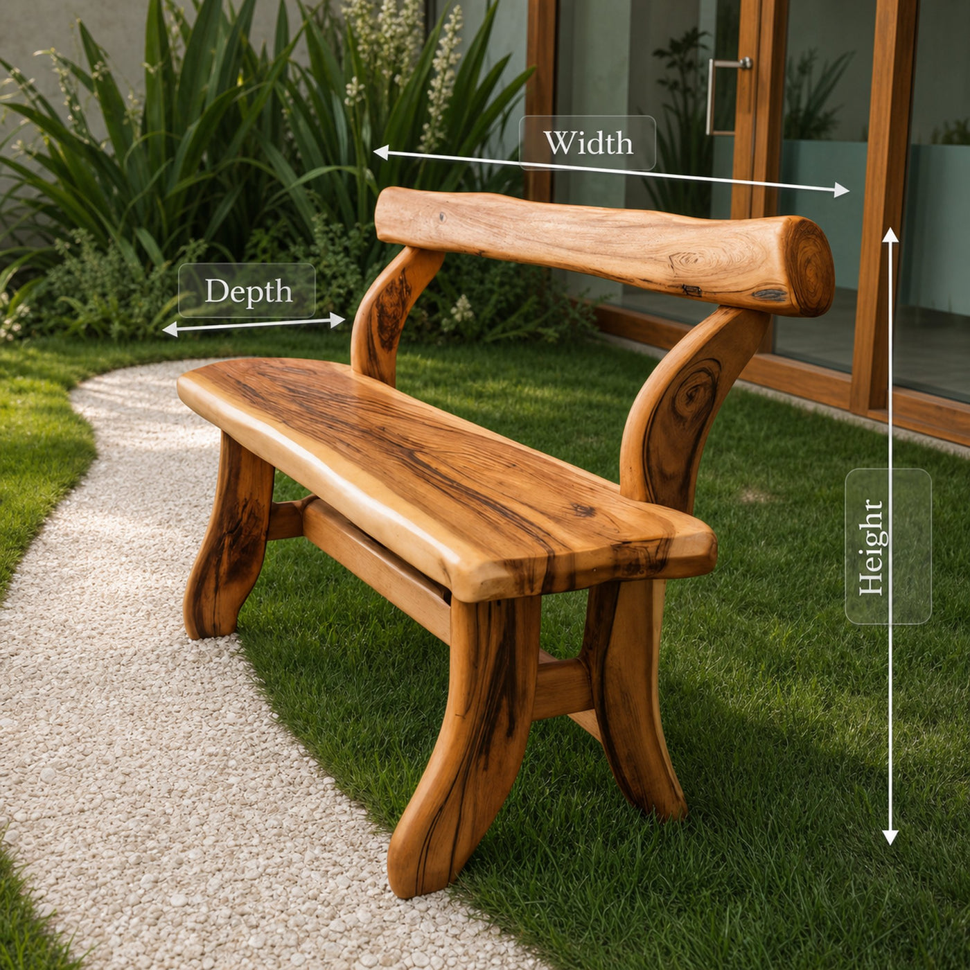 Rustic Garden Bench With Curved Seat For Patio Pathway And Front Porch - product view 8