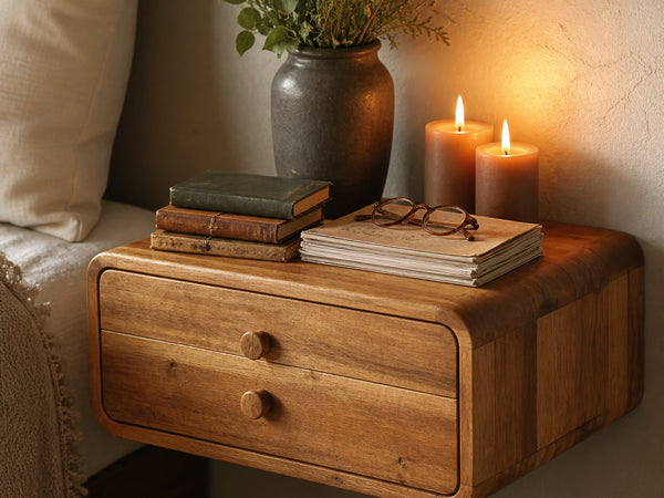 Rustic Handcrafted Floating Nightstand With Storage Drawer