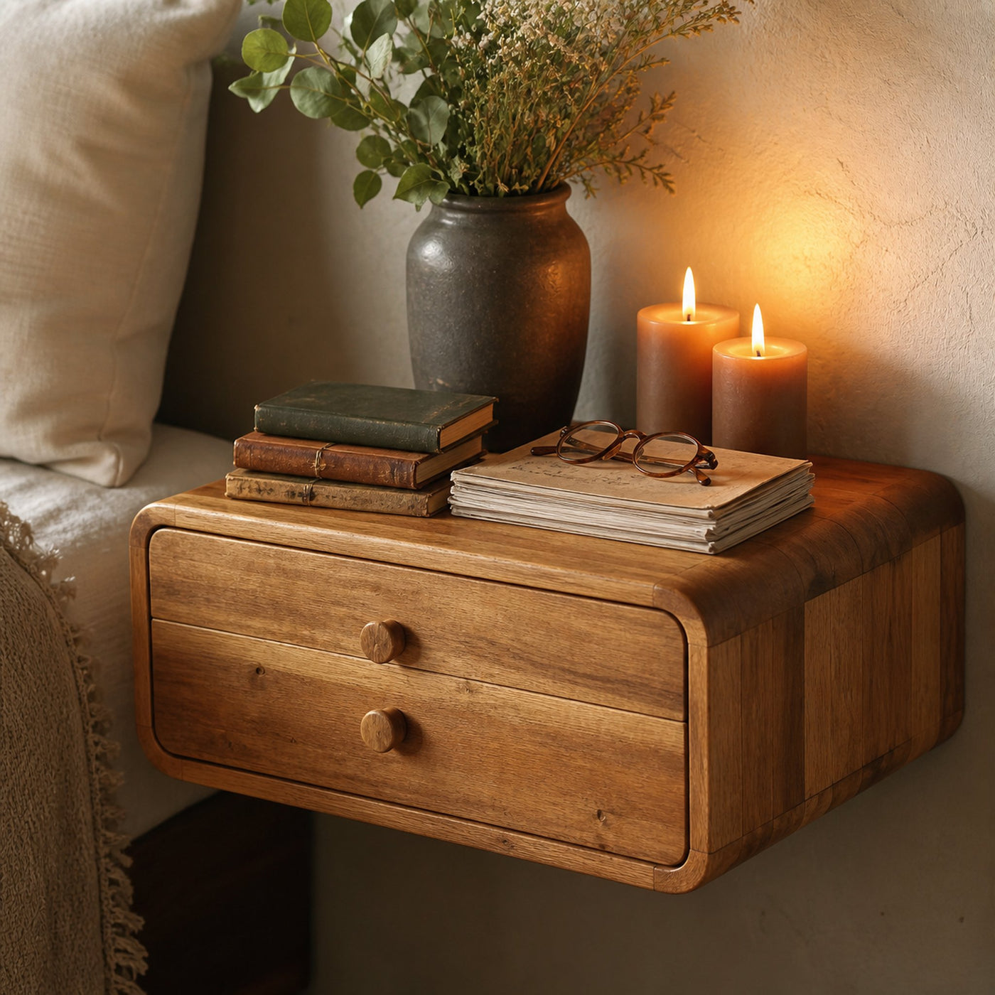 Rustic Handcrafted Floating Nightstand With Storage Drawer