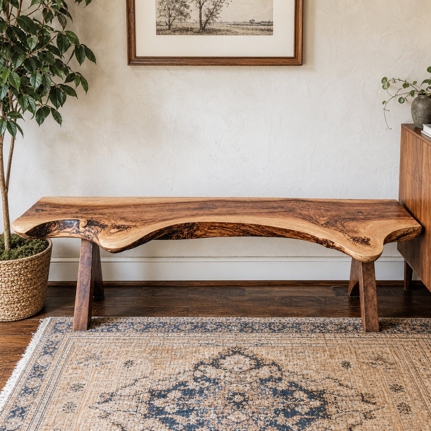 Rustic Handcrafted Wood Bench For Living Room Or Entryway
