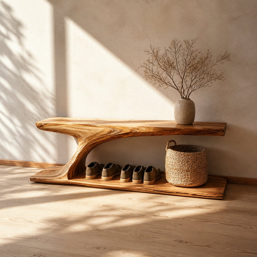 Rustic Handcrafted Wood Shoe Organizer Bench Entryway