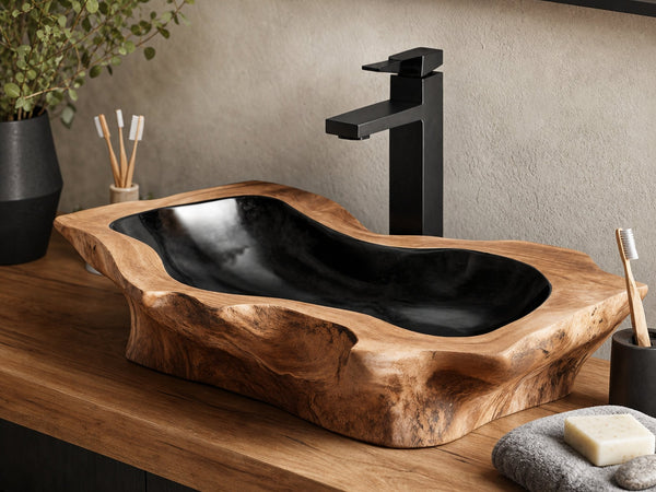 Rustic Handcrafted Wooden Vessel Sink For Bathroom Decor
