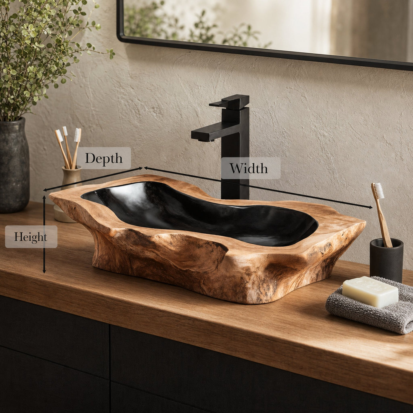 Rustic Handcrafted Wooden Vessel Sink For Bathroom Decor - product view 6