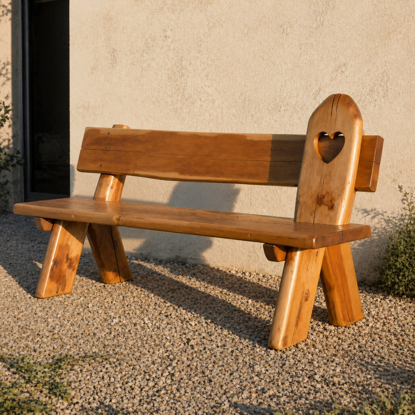 Rustic Handmade Bench With Heart Cutout For Garden Or Porch