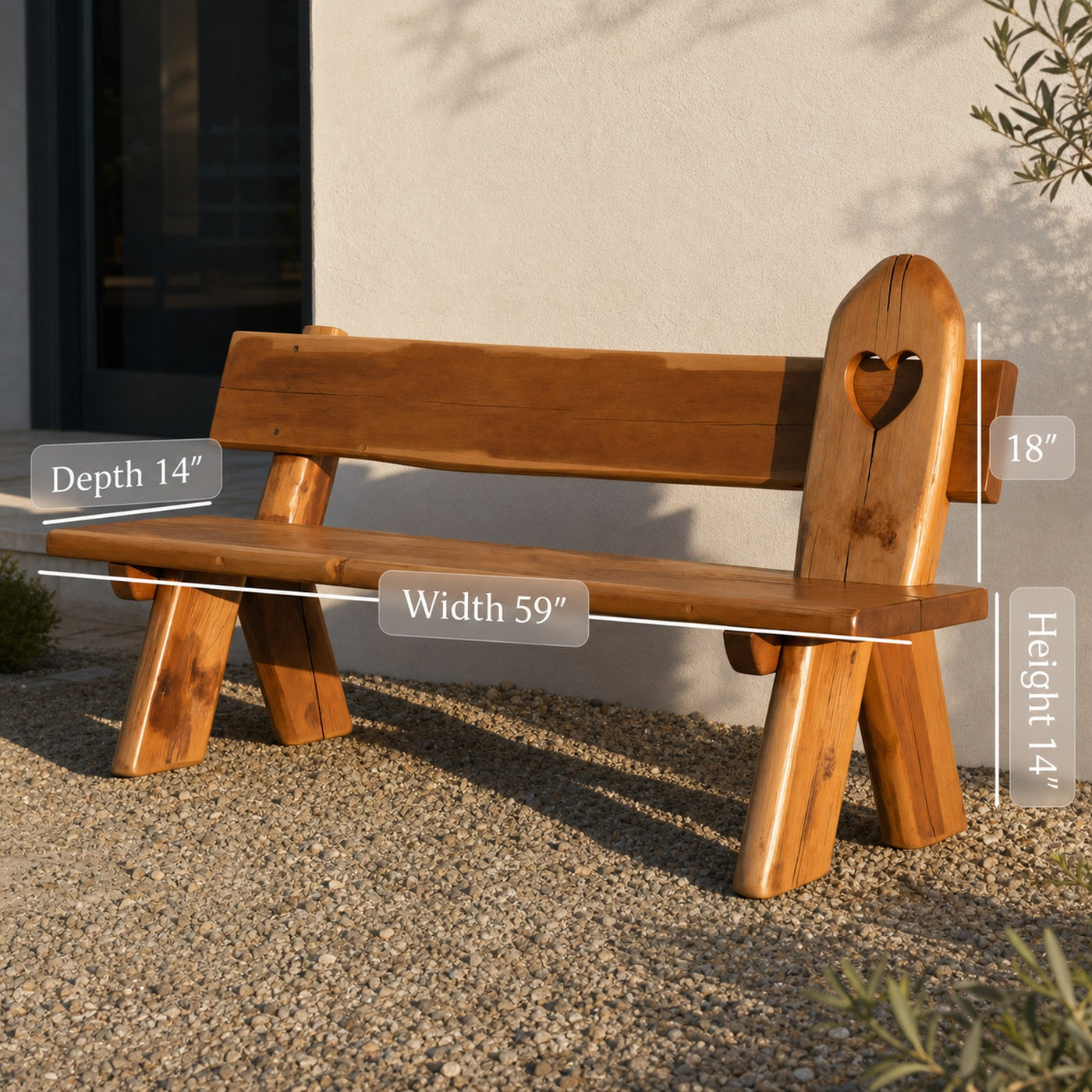 Rustic Handmade Bench With Heart Cutout For Garden Or Porch - product view 6