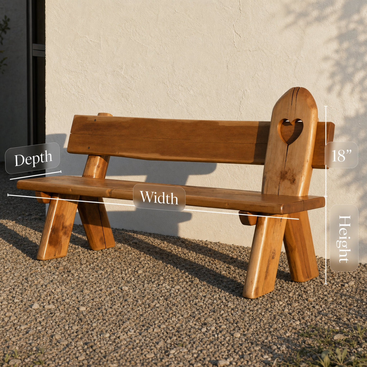 Rustic Handmade Bench With Heart Cutout For Garden Or Porch - product view 7