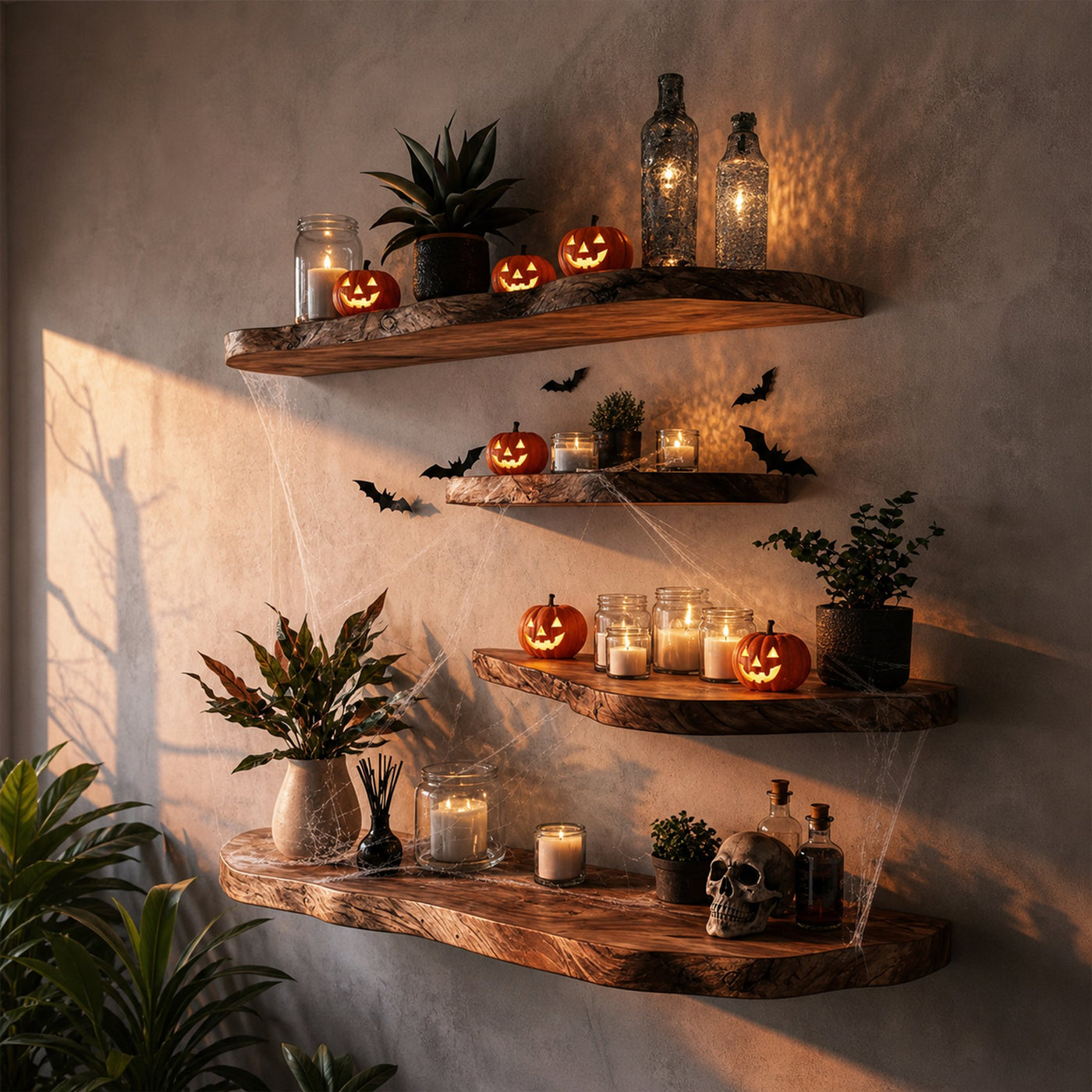 Rustic Handmade Halloween Floating Shelf Living Room Wall Decor