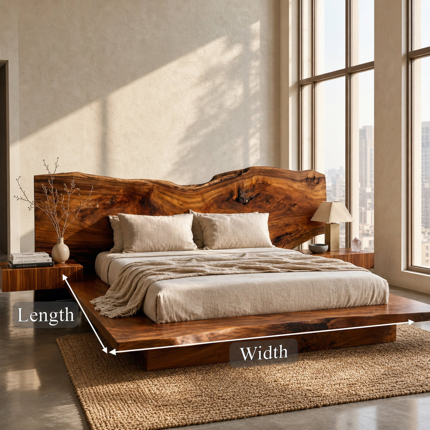 Rustic Live Edge Bed Frame With Sculptural Headboard For Bedroom - product view 8