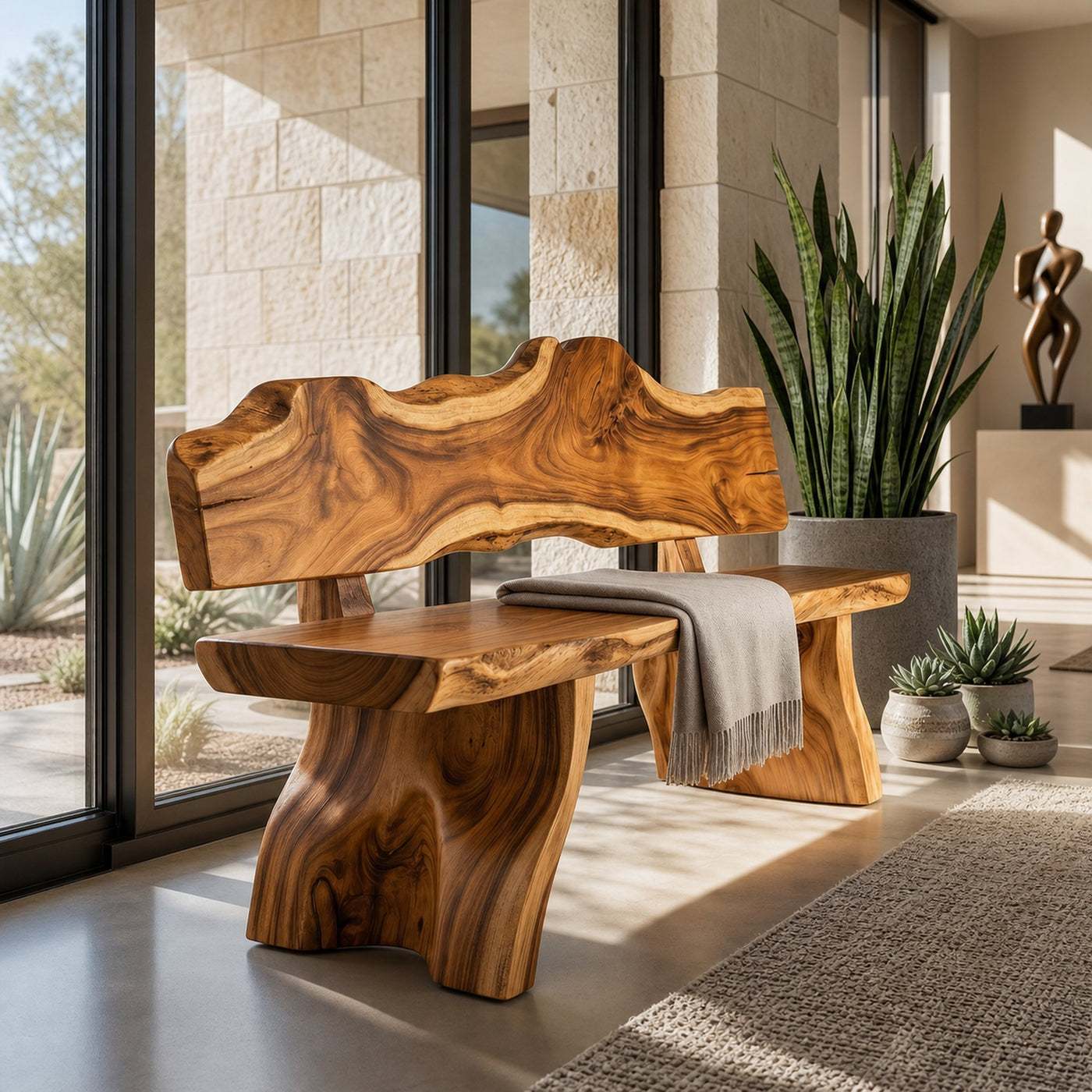 Rustic Live Edge Bench Contemporary Foyer