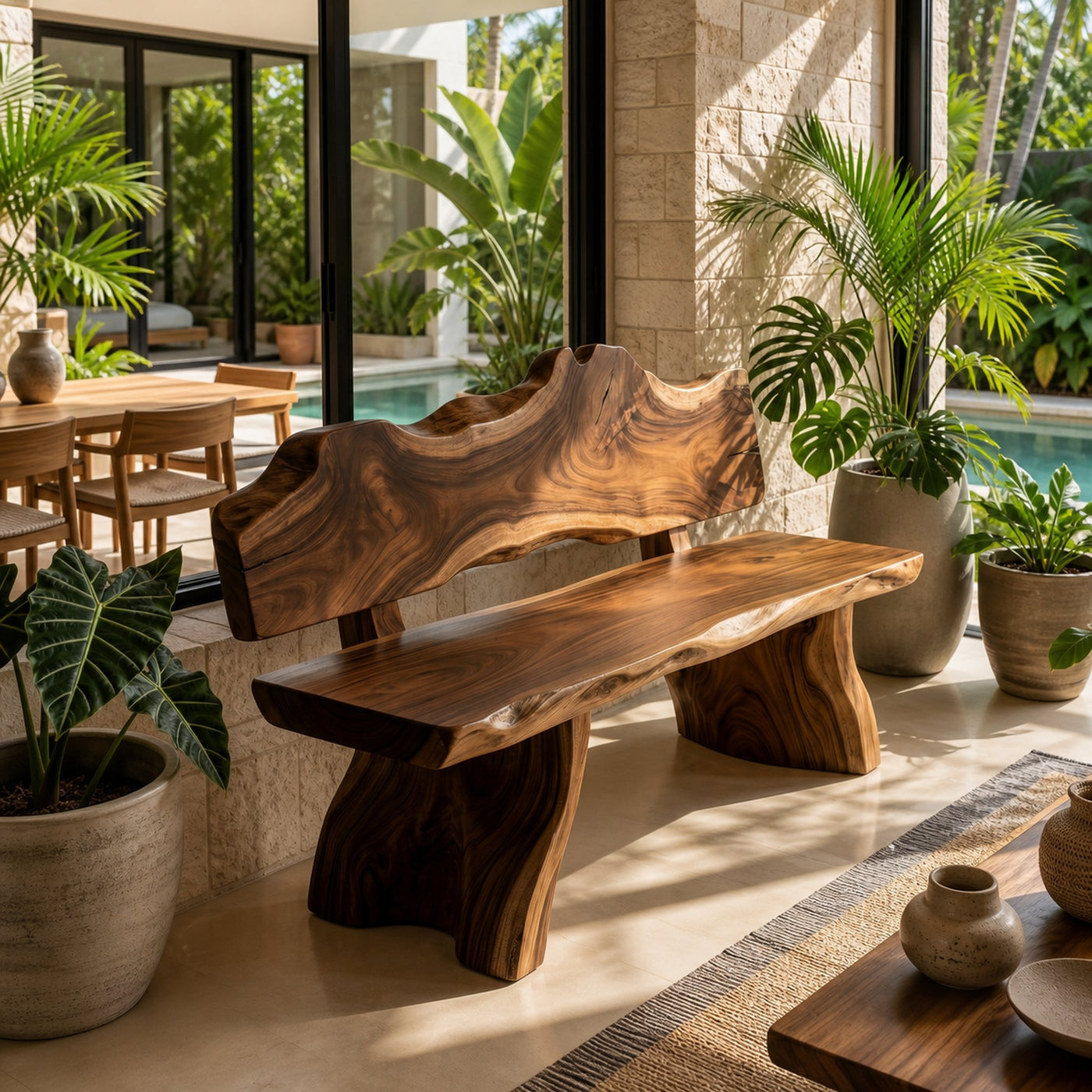 Rustic Live Edge Bench Contemporary Foyer - product view 6