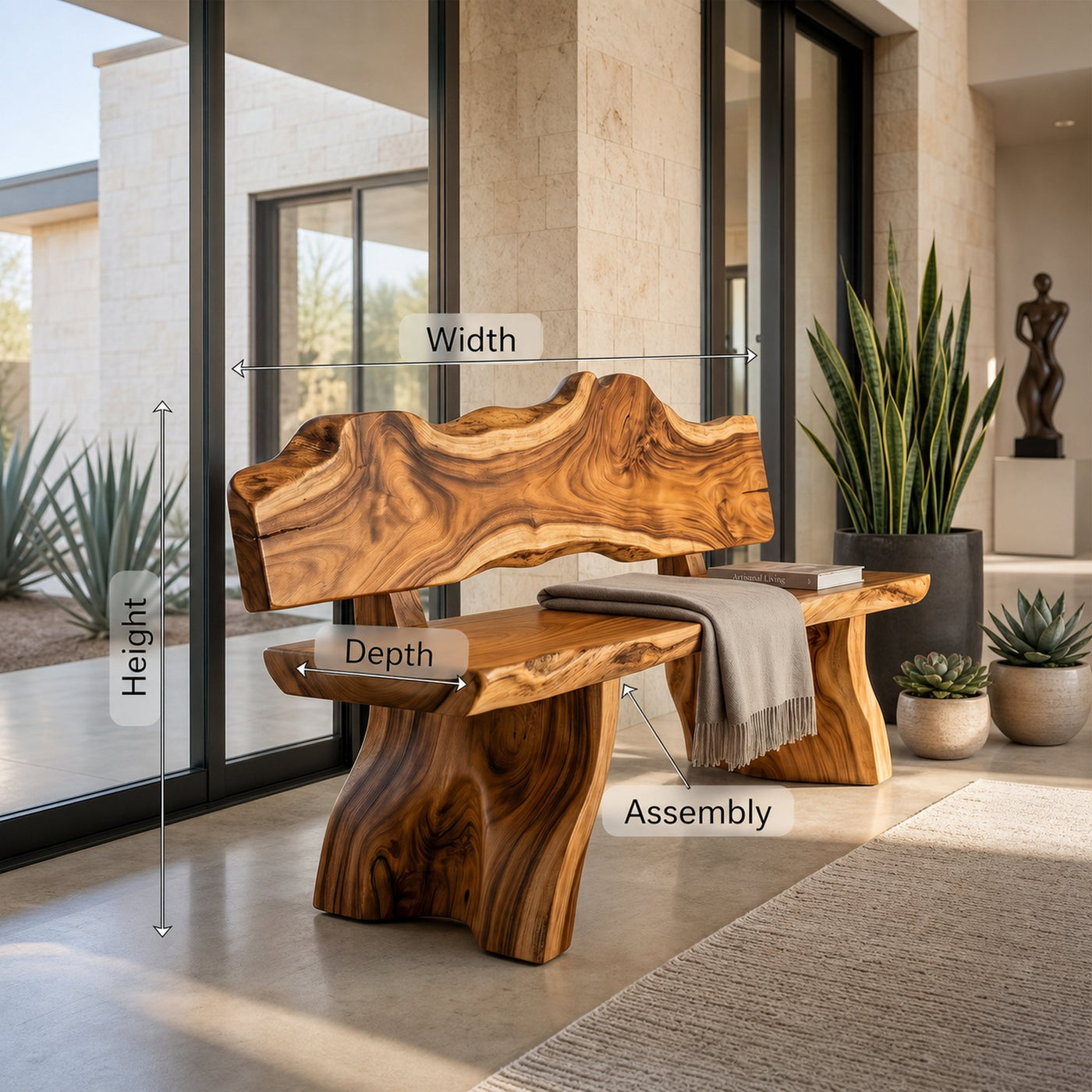Rustic Live Edge Bench Contemporary Foyer - product view 8