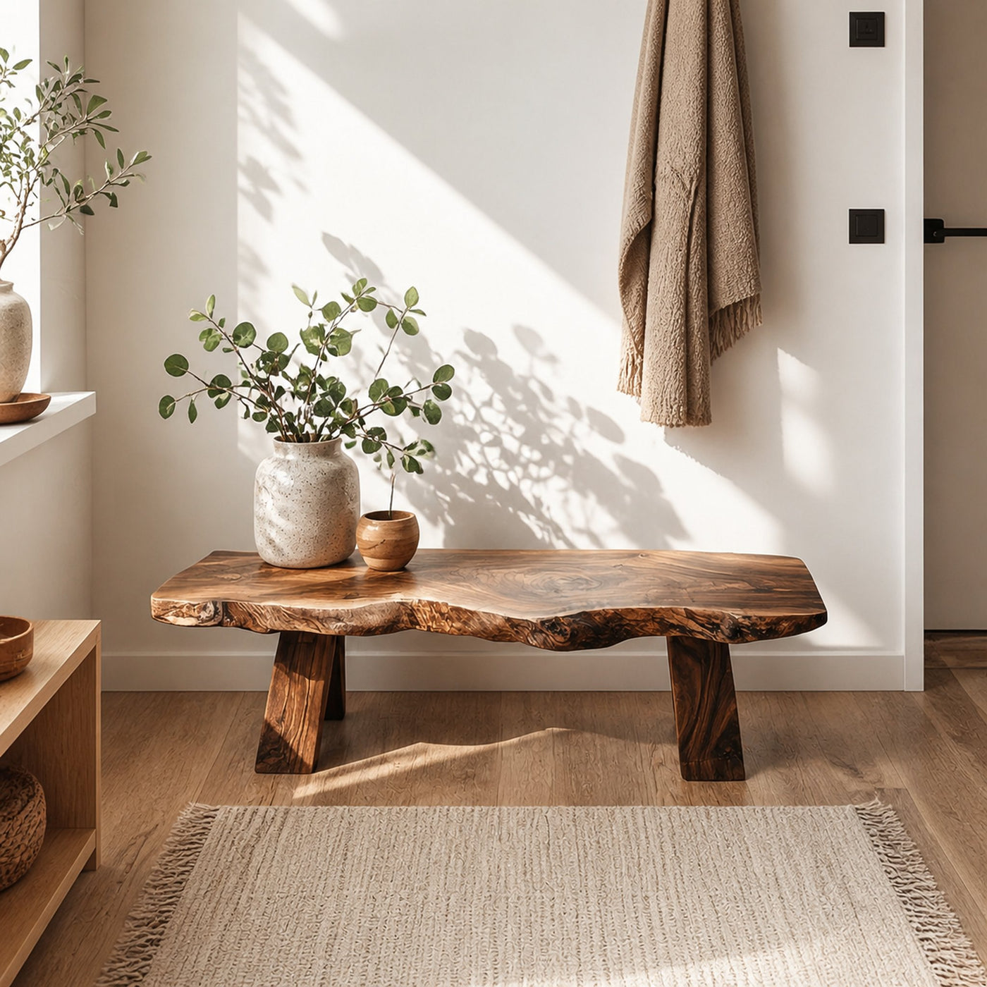 Rustic Live Edge Bench For Entryway Or Living Room