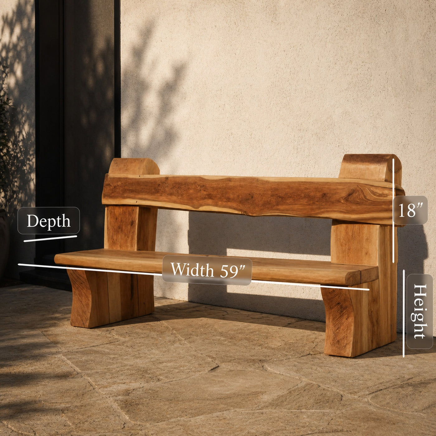 Rustic Live Edge Bench With Natural Finish For Yard Or Porch - product view 7