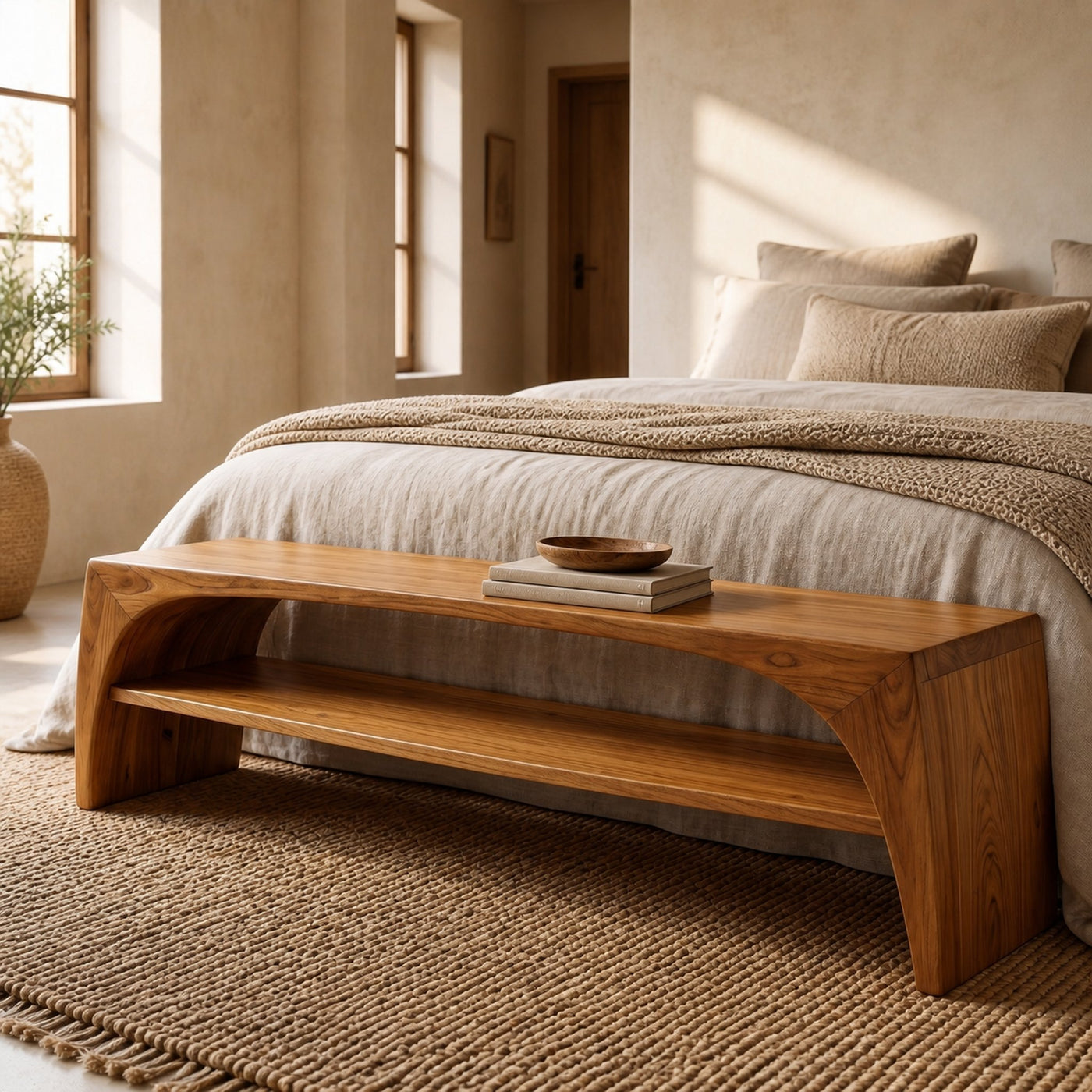 Rustic Live Edge Bench With Open Shoe Storage Shelf For Entryway - product view 6