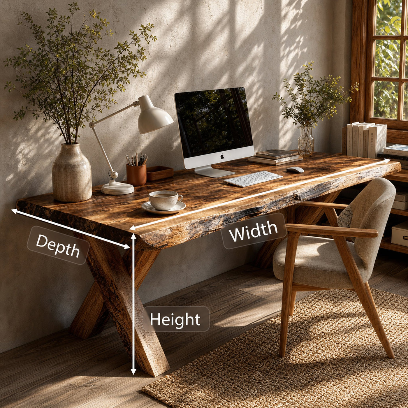 Rustic Live Edge Desk With X Legs For Home Office - product view 7