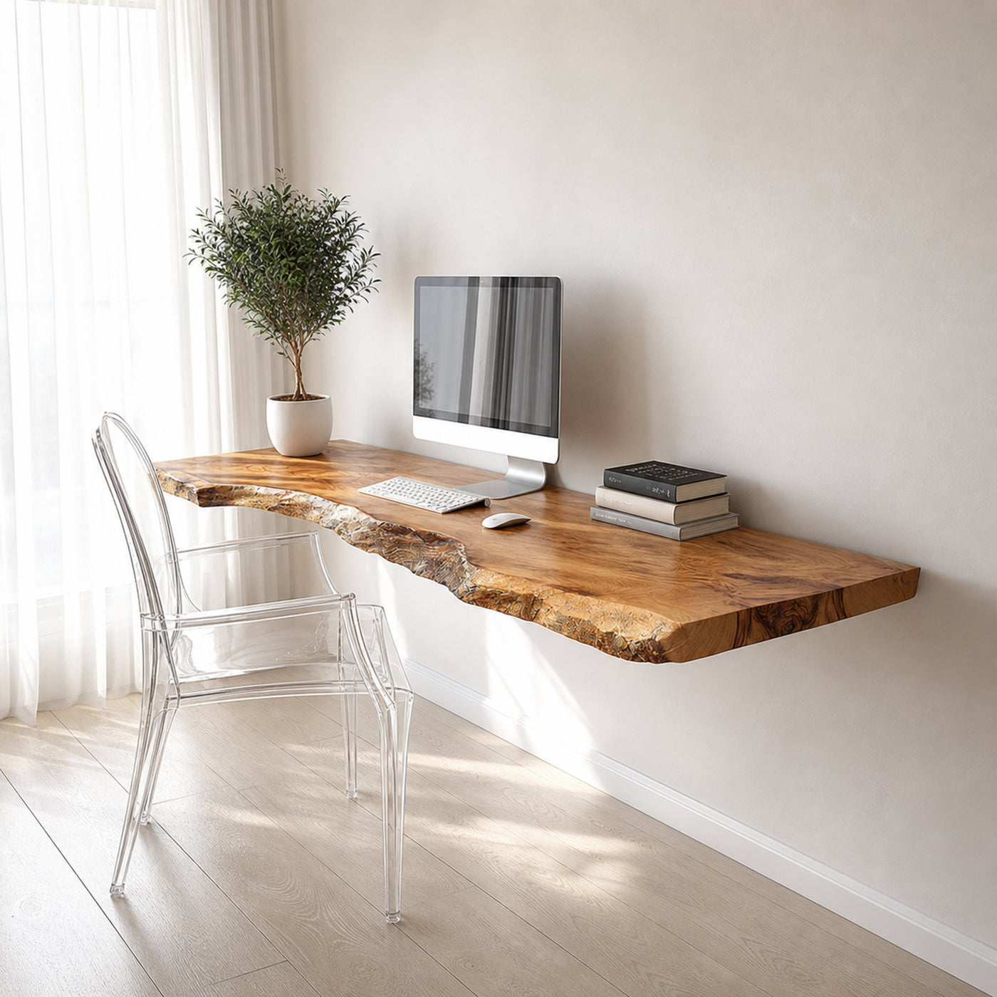 Rustic Live Edge Floating Shelf Desk Office Or Living Room
