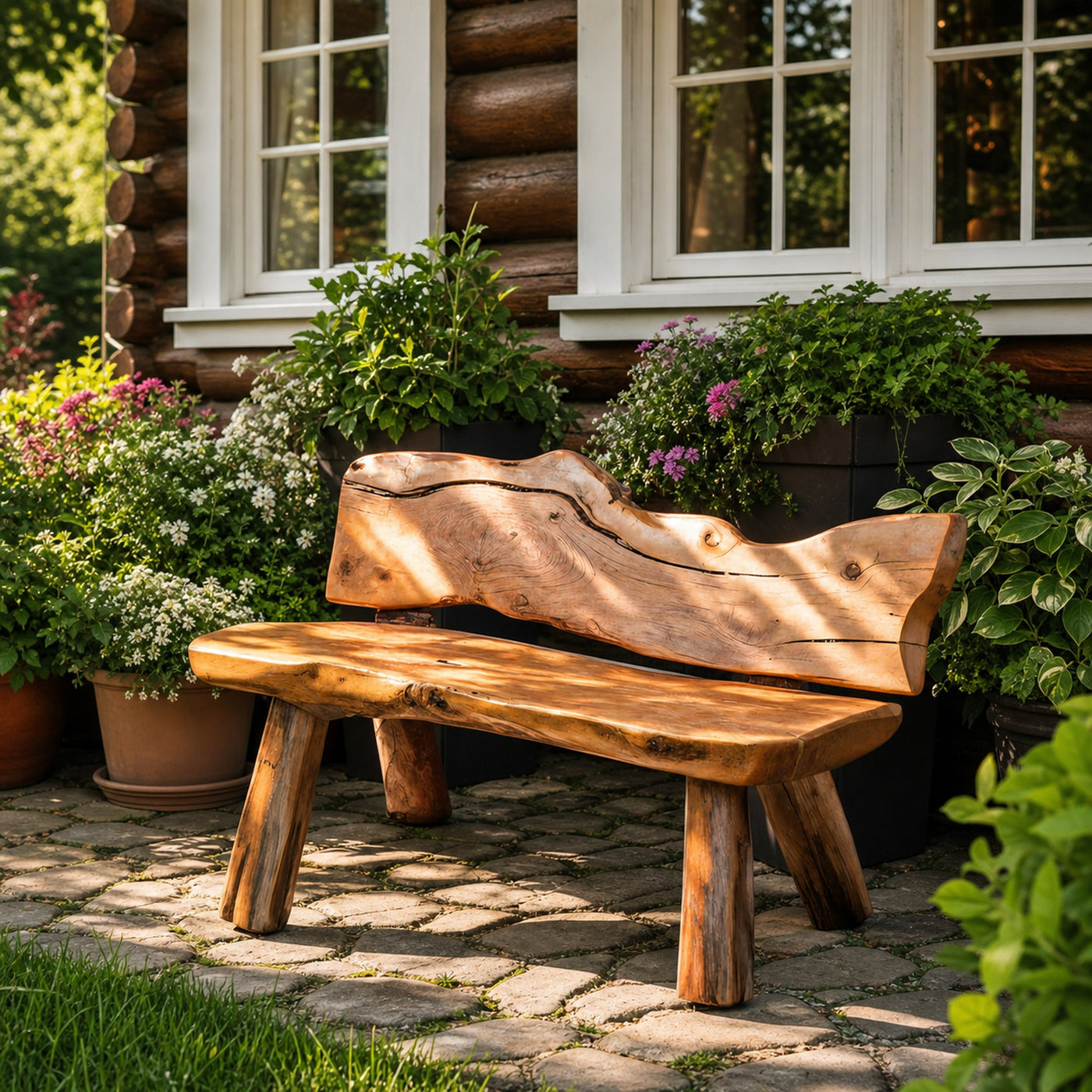 Rustic Live Edge Garden Bench For Patio Backyard And Forest Cabin - product view 6
