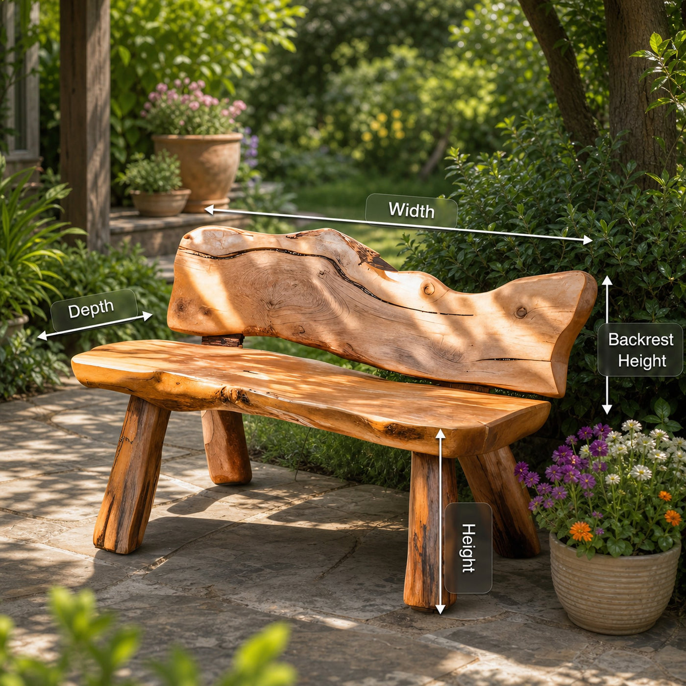 Rustic Live Edge Garden Bench For Patio Backyard And Forest Cabin - product view 8