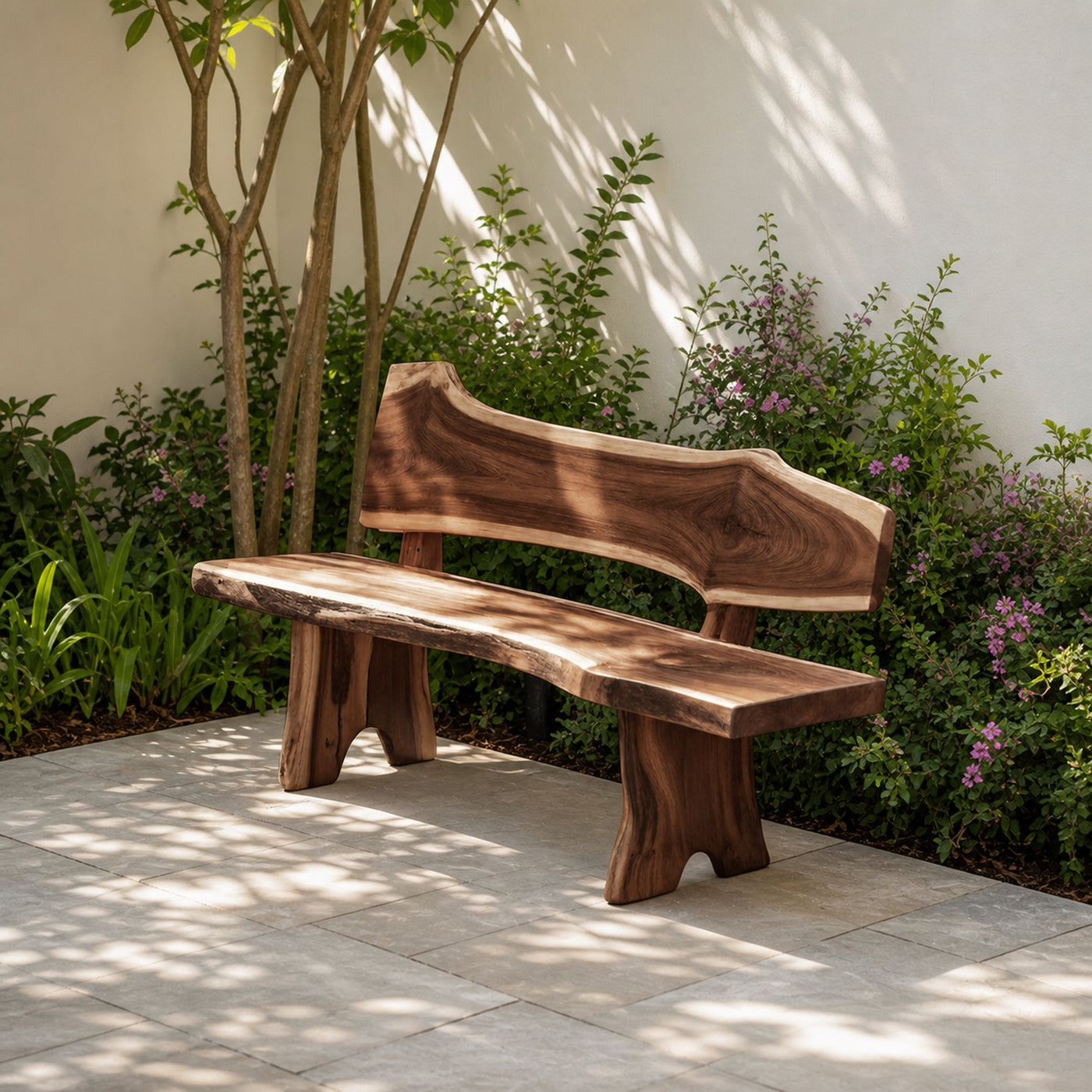 Rustic Live Edge Outdoor Bench With Curved Back For Patio Or Garden - product view 7