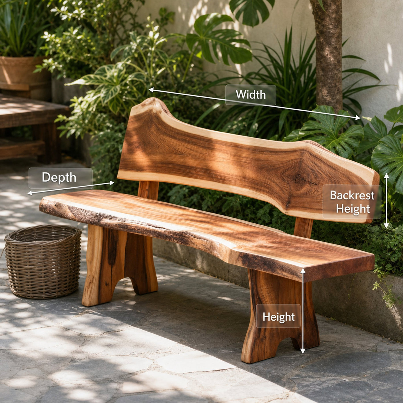 Rustic Live Edge Outdoor Bench With Curved Back For Patio Or Garden - product view 8