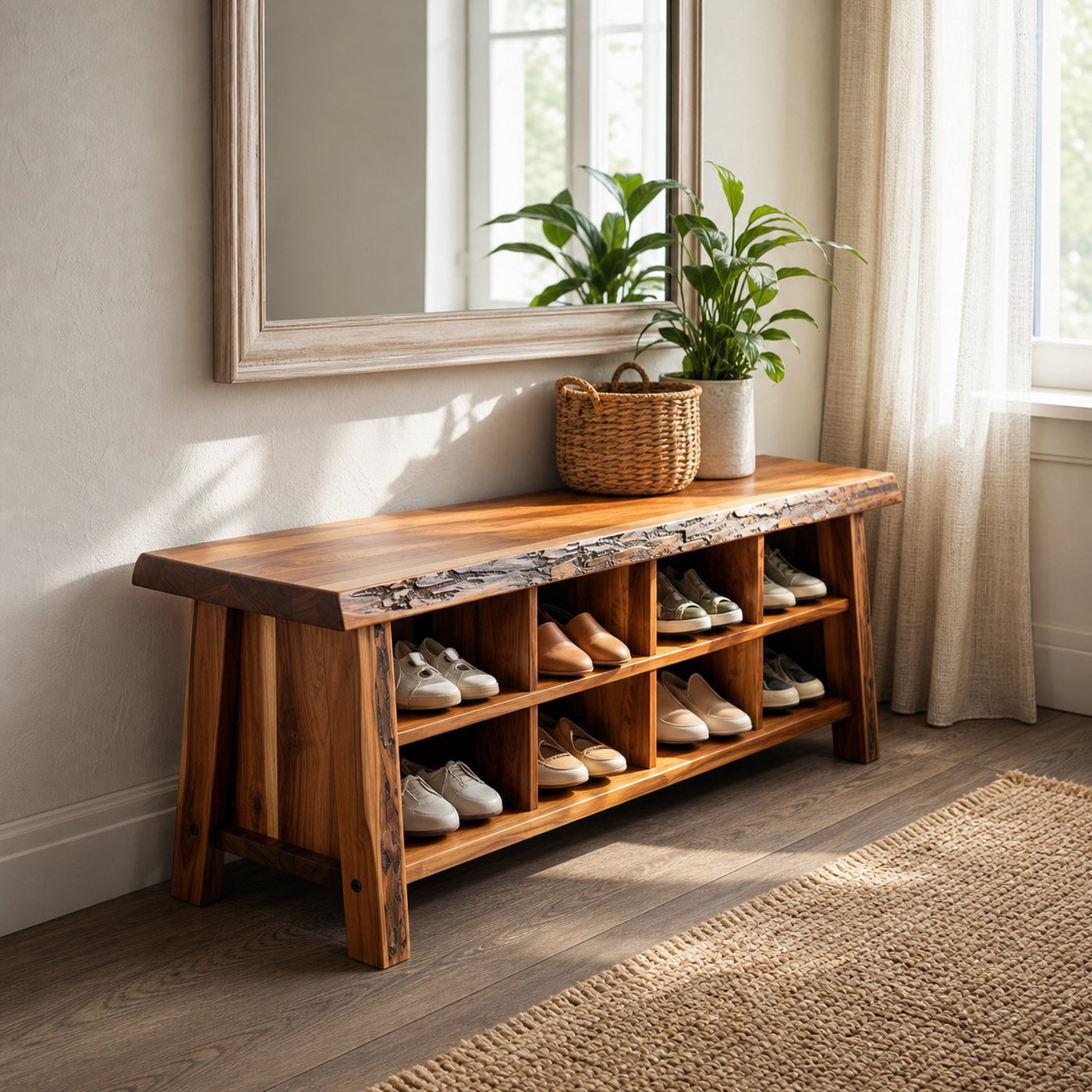 Rustic Live Edge Shoe Bench Entryway And Hallway