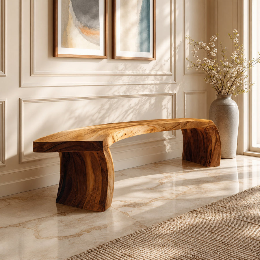 Rustic Live Edge Wood Bench For Entryway Accent Furniture