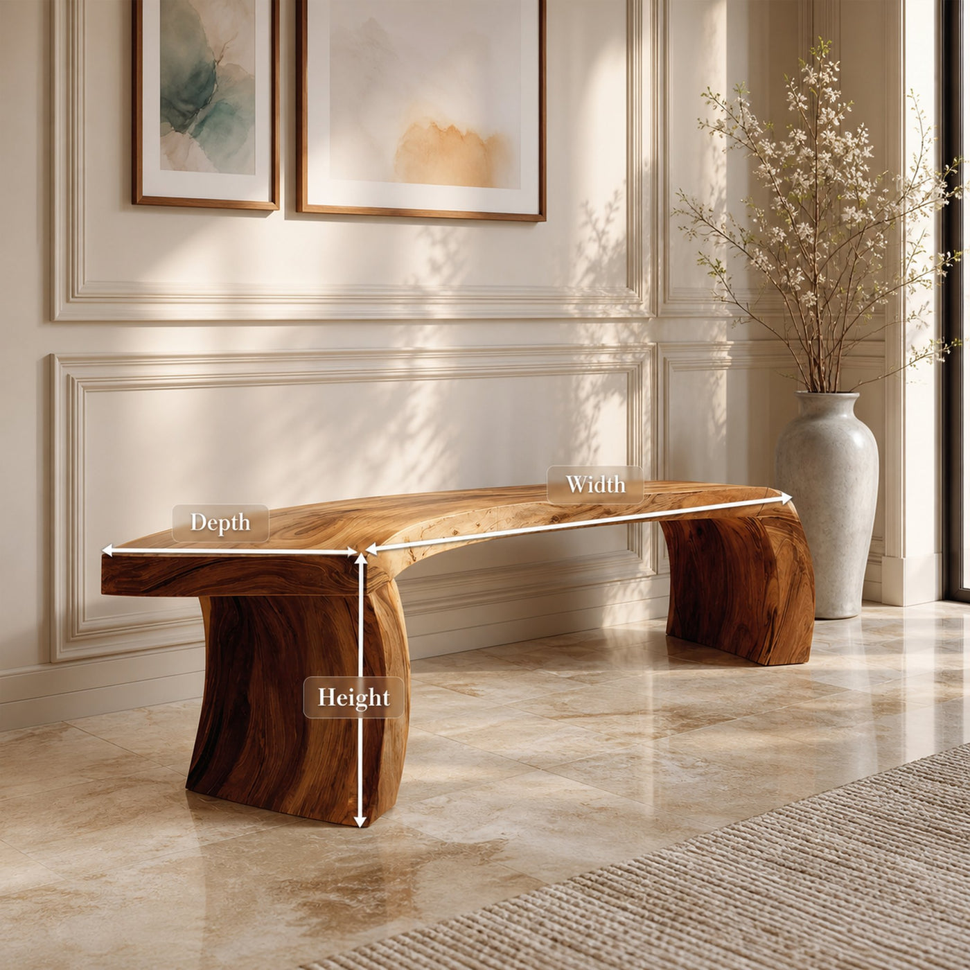 Rustic Live Edge Wood Bench For Entryway Accent Furniture - product view 8