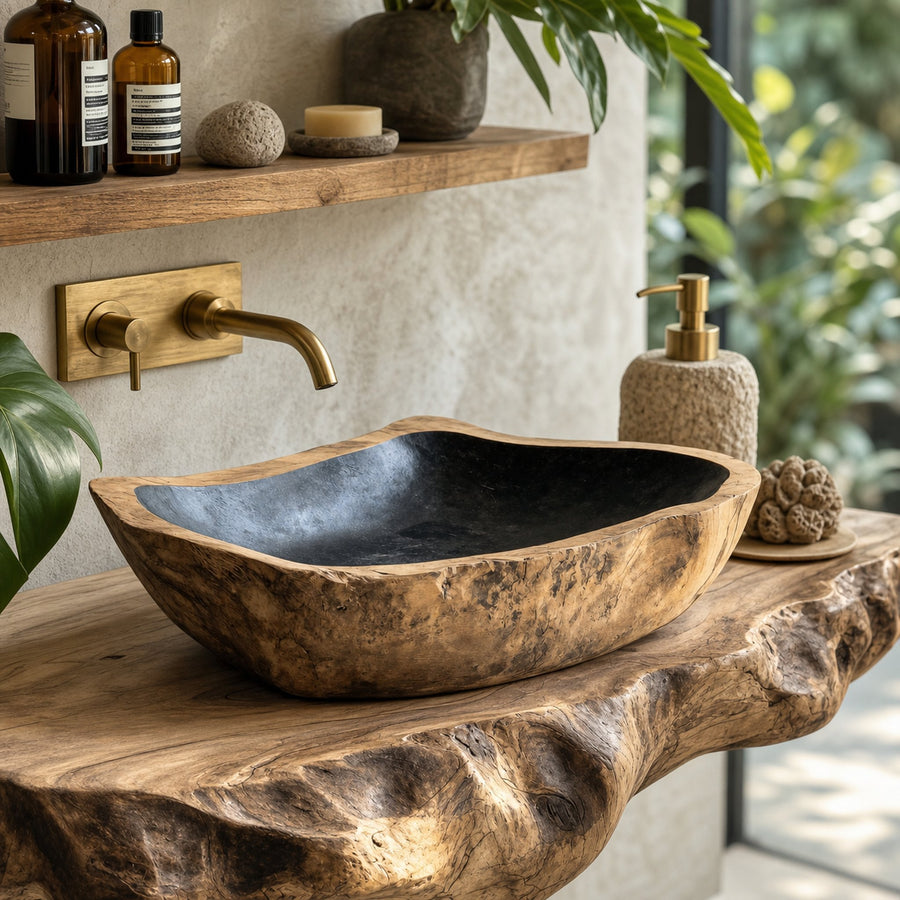 Rustic Mid Century Solid Wood Sink For Bathroom Decor