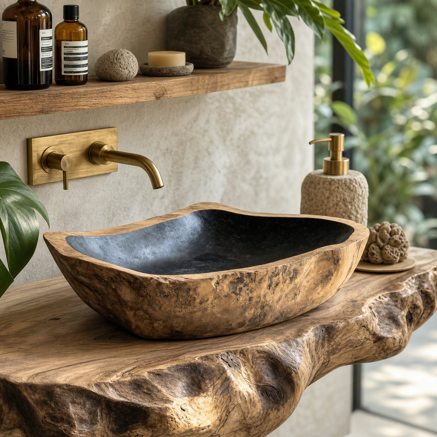 Rustic Mid Century Solid Wood Sink For Bathroom Decor