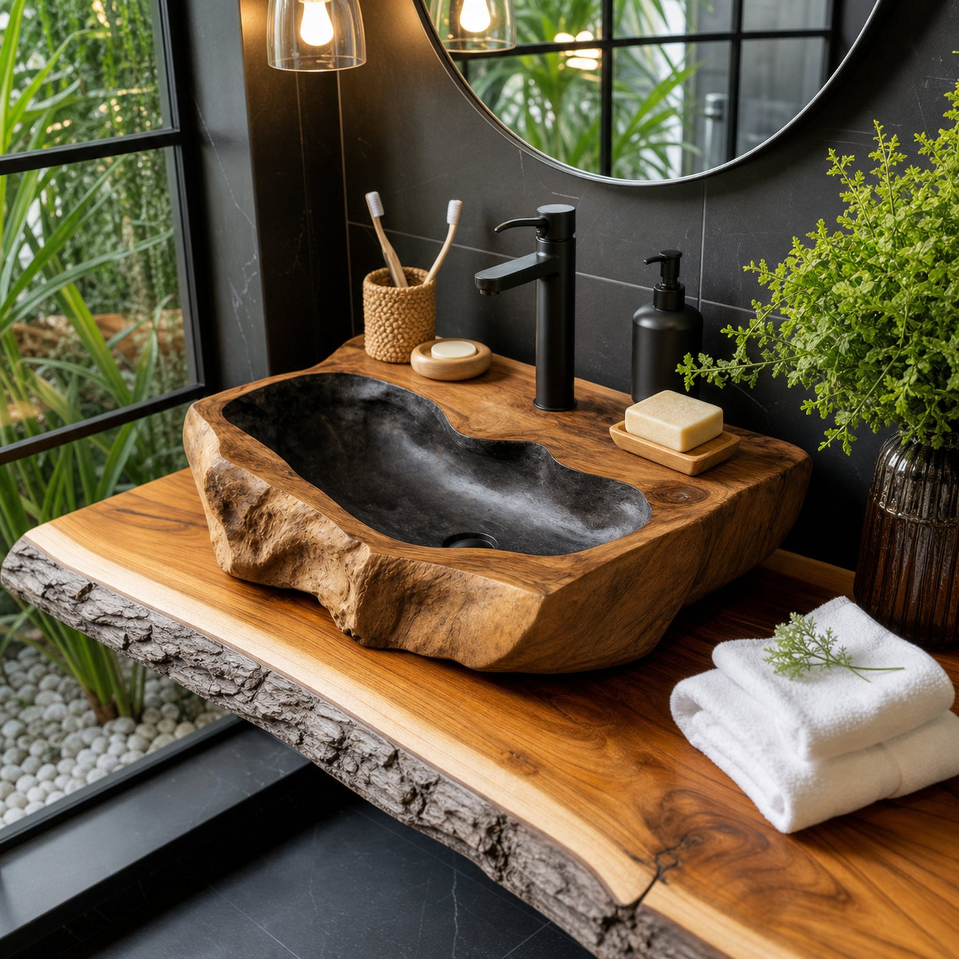 Rustic Mid Century Wood Wash Basin For Furniture Decor - product view 6