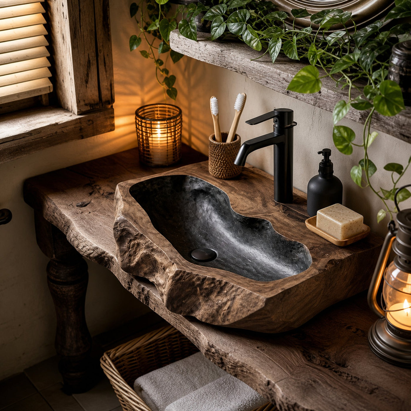 Rustic Mid Century Wood Wash Basin For Furniture Decor - product view 7