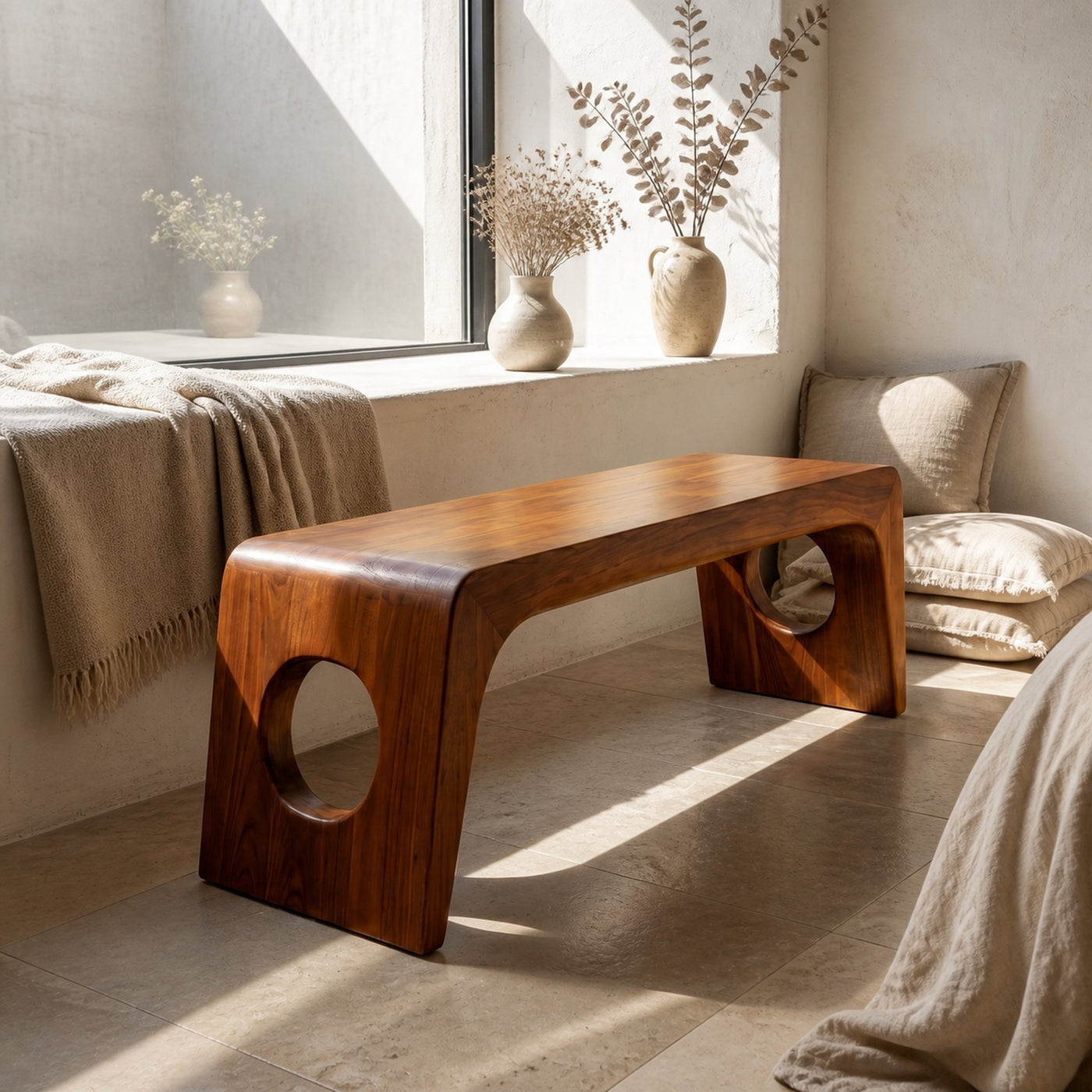 Rustic Minimal Sculptural Bench For Living Room And Hallway - product view 6