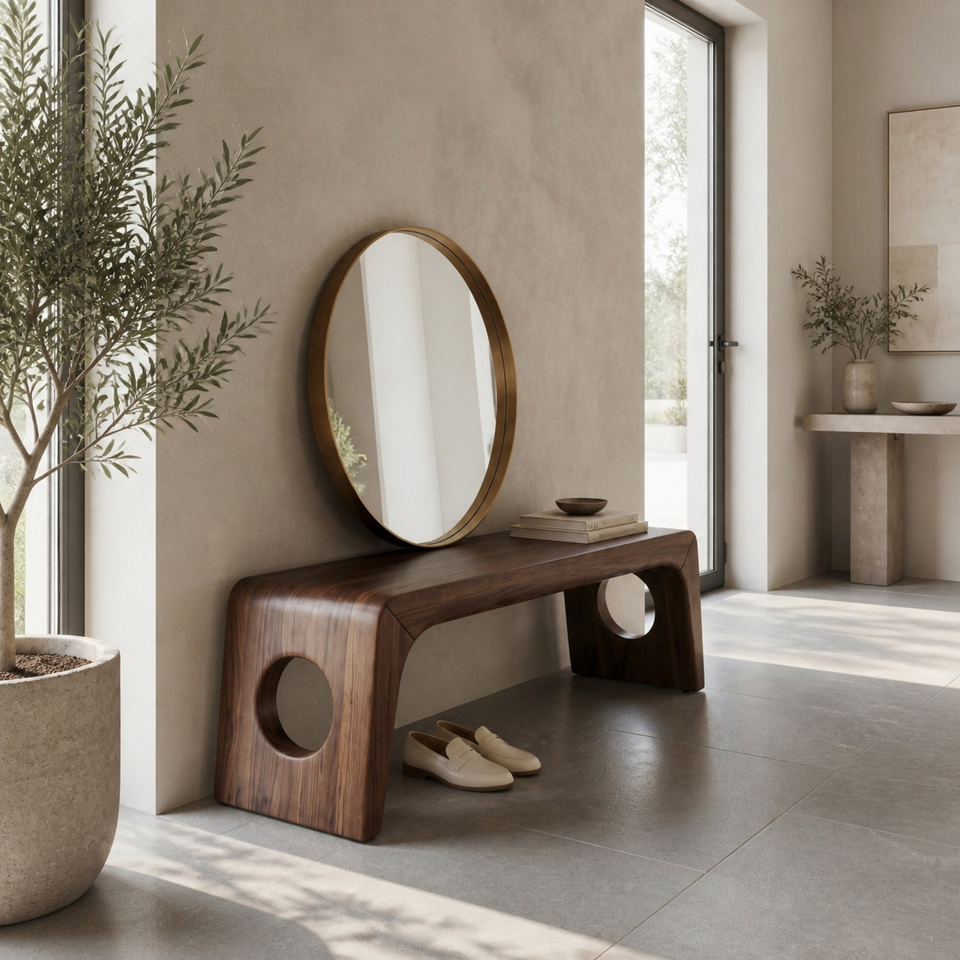 Rustic Minimal Sculptural Bench For Living Room And Hallway - product view 7