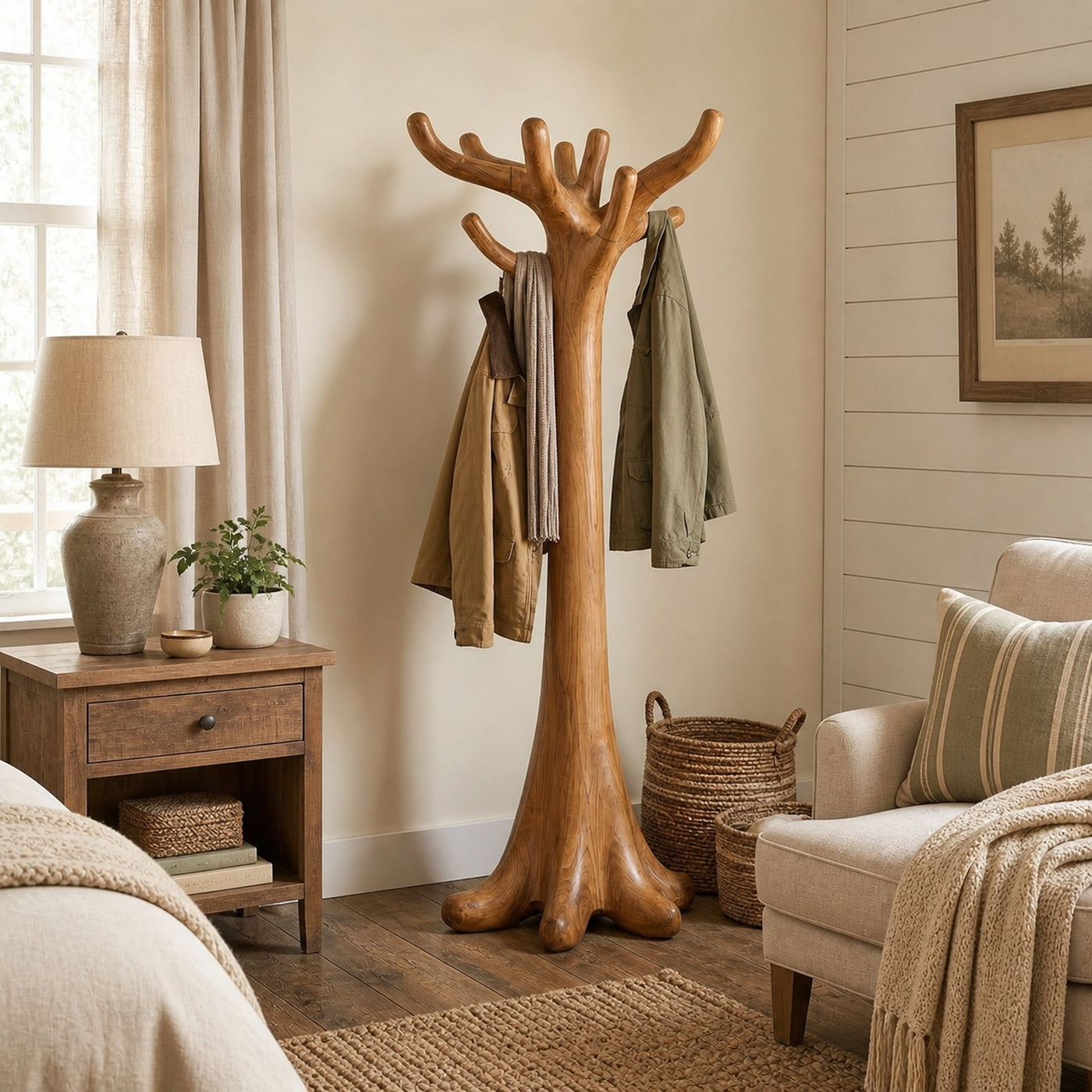 Rustic Minimal Tree Coat Rack For Bedroom And Living Area