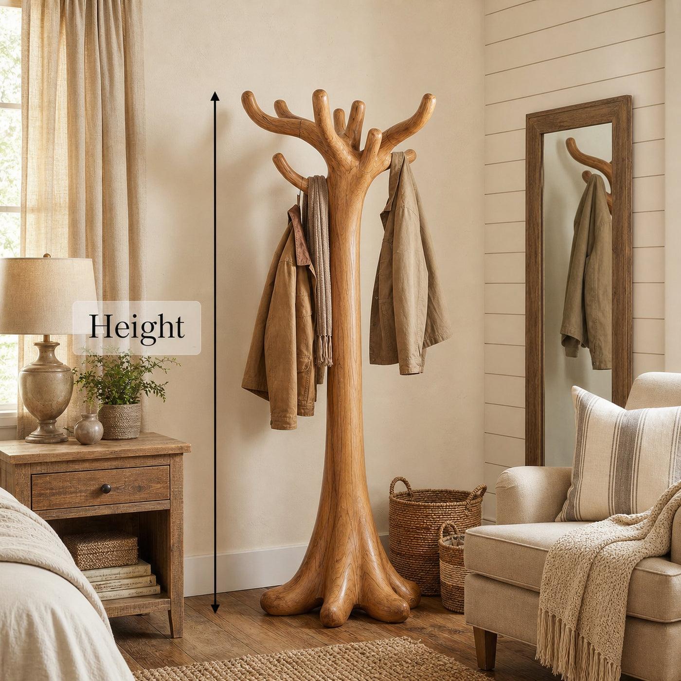 Rustic Minimal Tree Coat Rack For Bedroom And Living Area - product view 6
