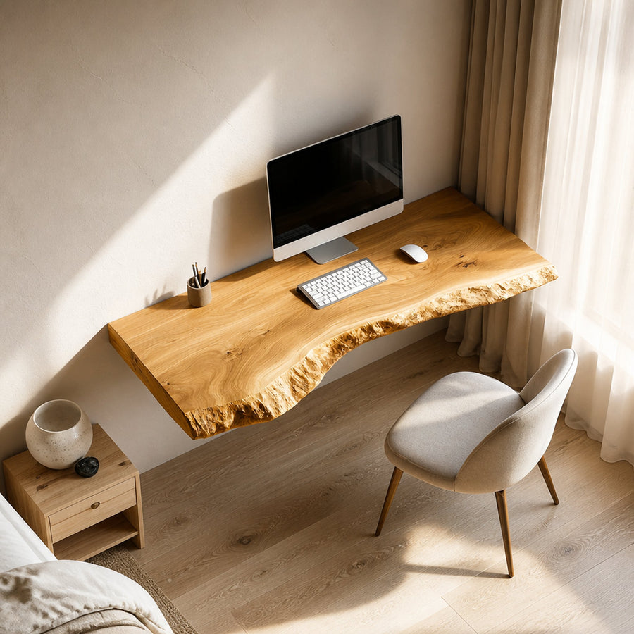 Rustic Minimal Wall Mounted Writing Desk Solid Wood Study Room Interior Space Saving