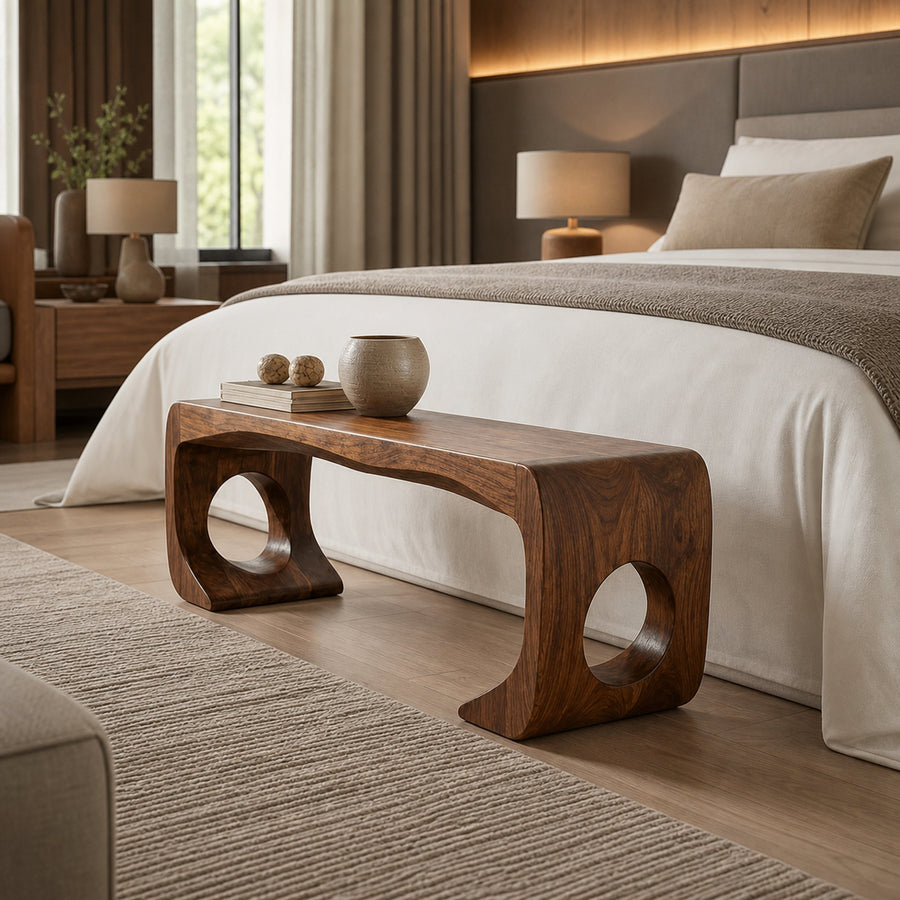 Rustic Modern Sculptural Bench For Entryway And Gallery Space