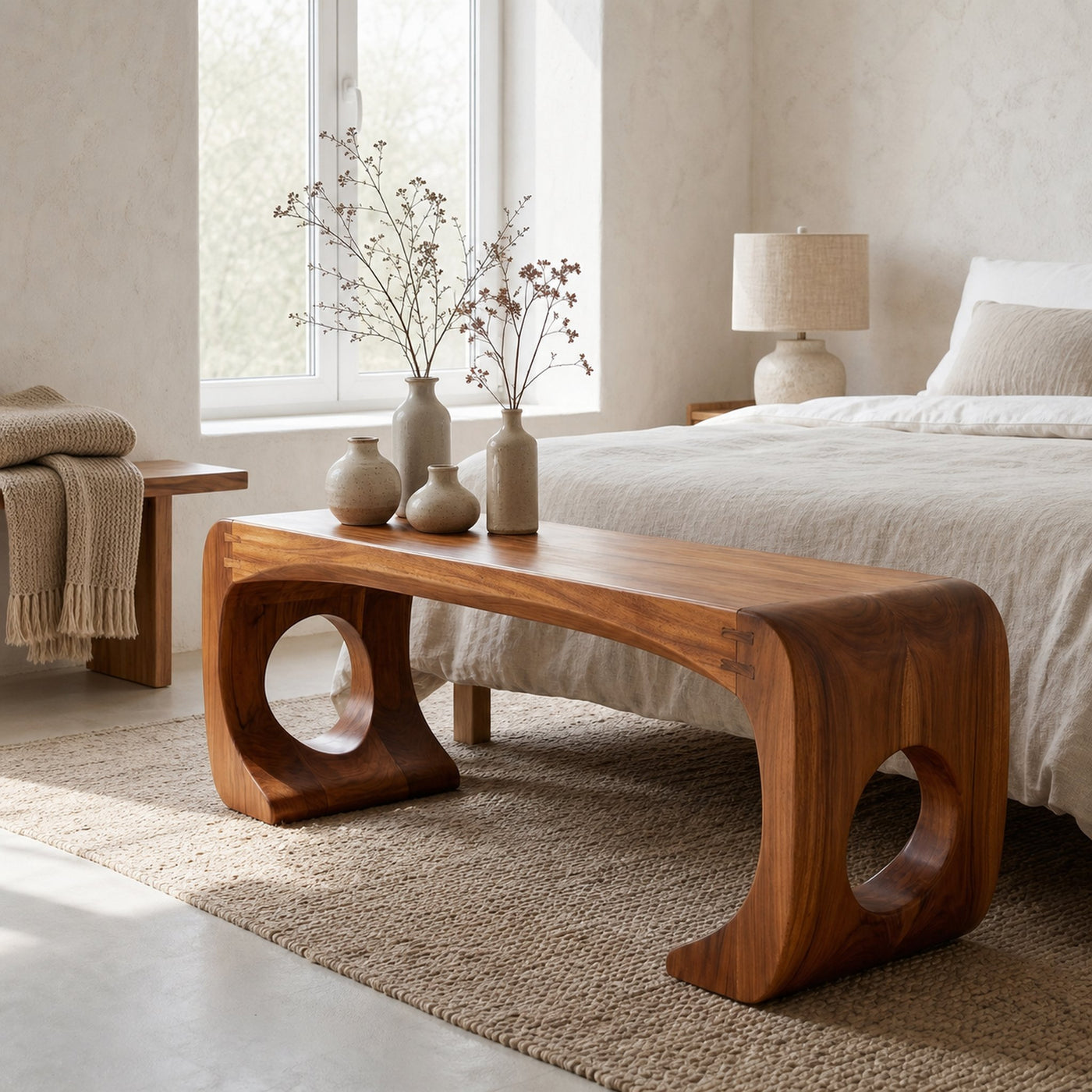 Rustic Modern Sculptural Bench For Entryway And Gallery Space - product view 6