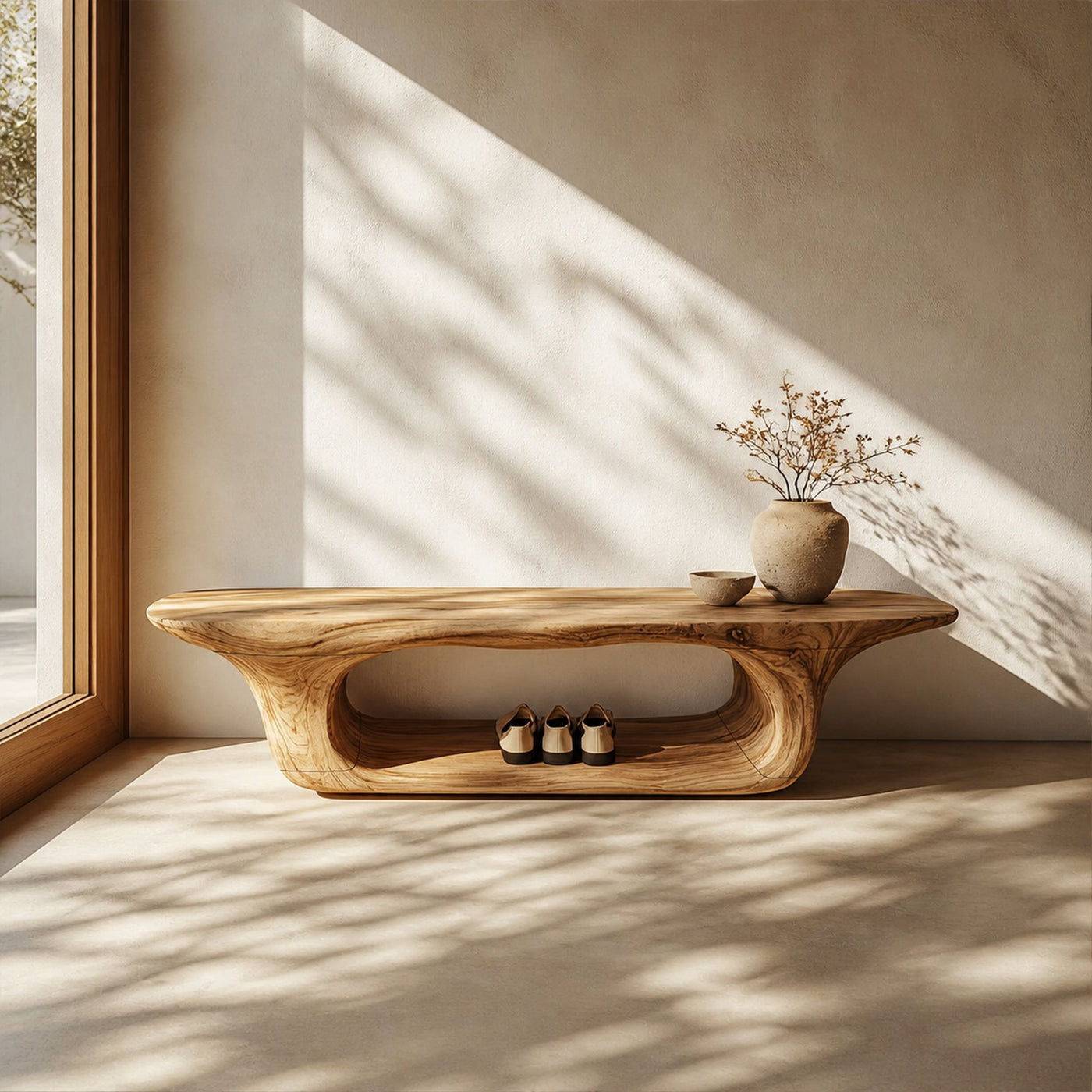 Rustic Modern Wood Shoe Rack Bench Entrance