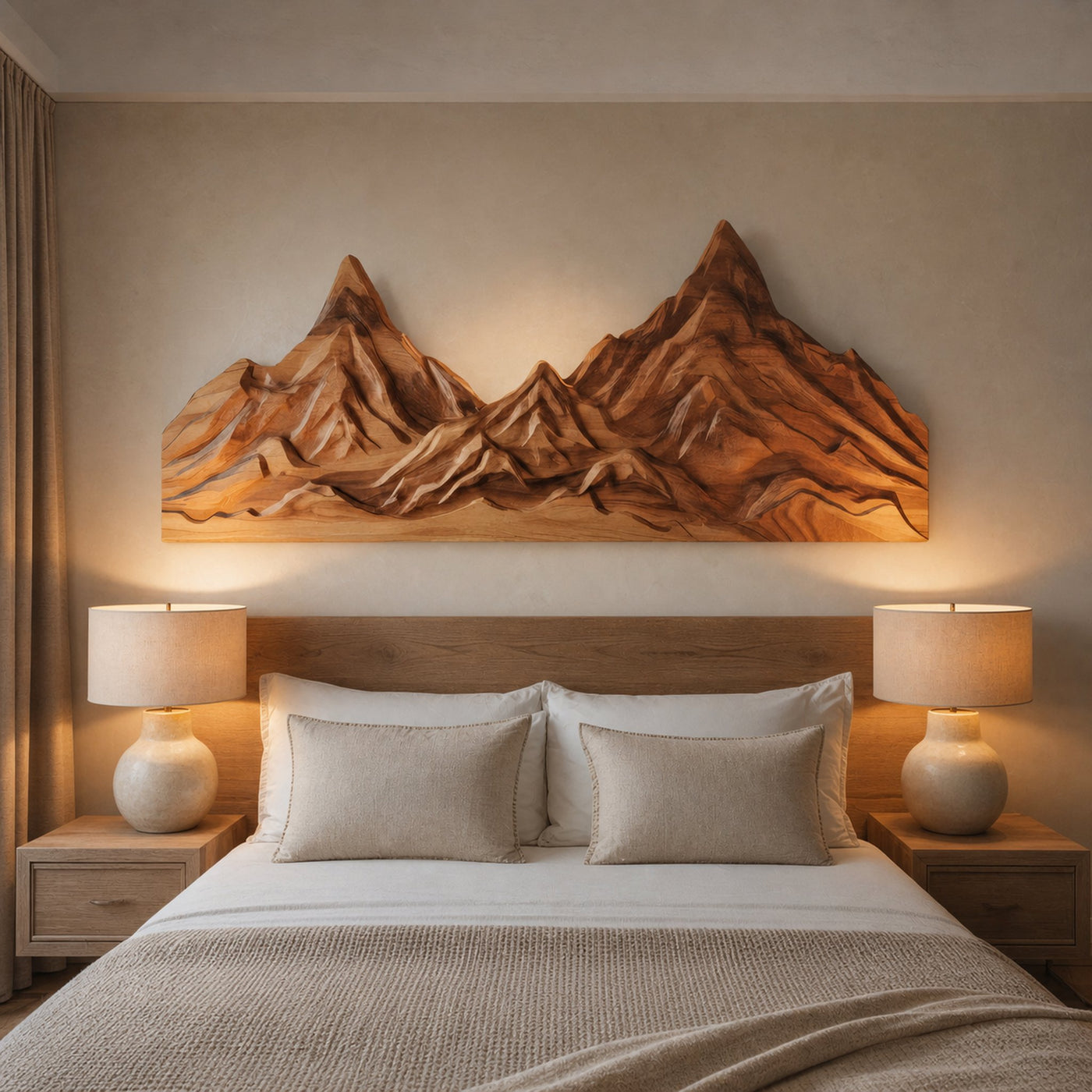 Rustic Mountain Wall Art Sculpture Hand Carved For Bedroom And Living Room