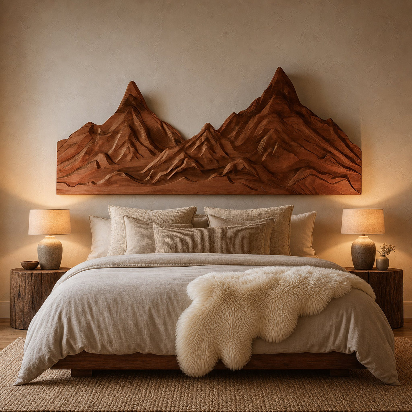 Rustic Mountain Wall Art Sculpture Hand Carved For Bedroom And Living Room - product view 6