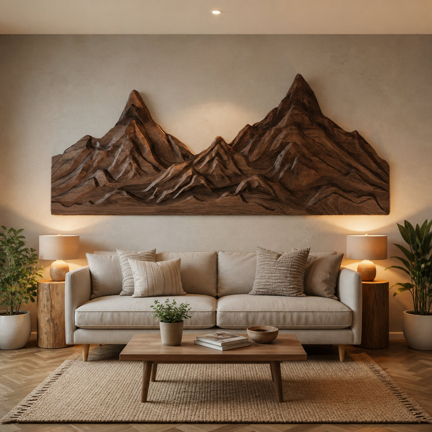 Rustic Mountain Wall Art Sculpture Hand Carved For Bedroom And Living Room - product view 7